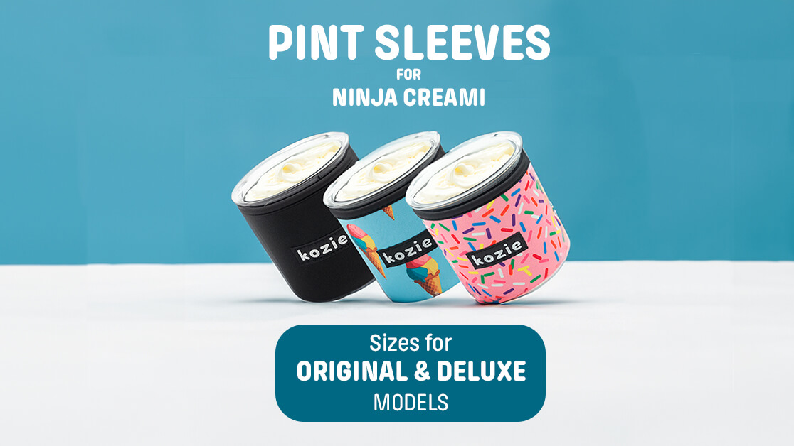 Three Ninja Creami pints with koozie sleeves on them